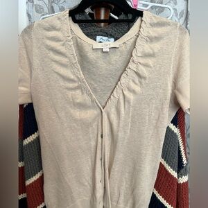 Loft Oatmeal Short Sleeve Cardigan